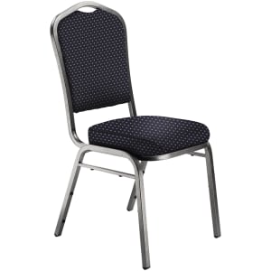 955-9364SV Stacking Chair w/ Diamond Pattern Navy Fabric Back & Seat - Steel Frame, Silver Vein