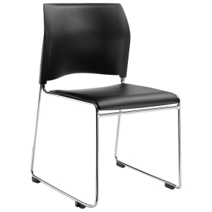 955-87101110 Stacking Chair w/ Black Plastic Back & Black Vinyl Seat - Steel Frame, Silver