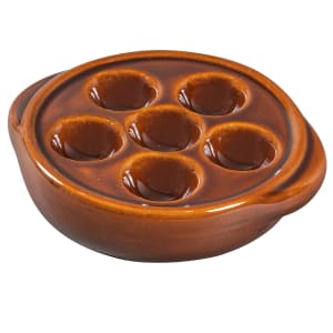 158-744046 5 3/10" Round Escargot Plate - 6 Holes, Ceramic, Brown