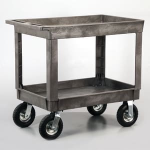 121-2523P 2 Level Plastic Utility Cart w/ 500 lb Capacity - Raised Ledges, Gray