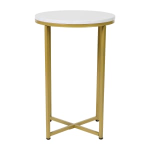 916-NANJH1787ETMRBL End Table w/ White Marble Wood Top & Brushed Gold Metal Legs - 16"W x 16"D x 23 1/2"H