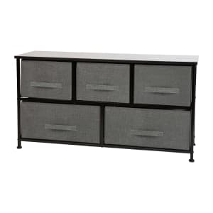 916-WX5L206XBKGR 39 1/2"W Storage Organizer w/ (5) Dark Gray Fabric Drawers, Black Cast Iron Frame