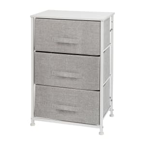 916-WX5L20XWHGR 17 3/4"W Storage Organizer w/ (3) Light Gray Fabric Drawers, White Cast Iron Frame
