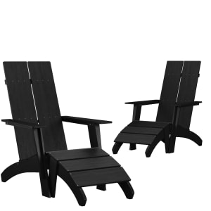 916-2JJC1450914309BK Sawyer Outdoor Adirondack Chair w/ Foot Rest - Resin, Black