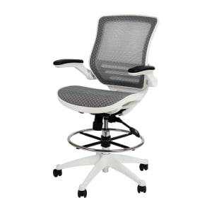 916-BLLB8801XDGRWHGG Swivel Drafting Chair w/ Gray Mesh Back & Seat - White Base w/ Foot Ring
