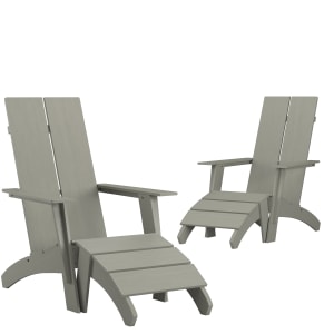 916-2JJC1450914309GY Sawyer Outdoor Adirondack Chair w/ Foot Rest - Resin, Gray