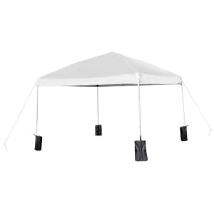 916-JJGZ1010PKGWHGG 9 3/4 ft Square Pop Up Canopy Tent w/ Wheeled Case & Sandbags - White Polyester, Steel Frame