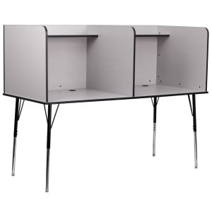 916-MTM6222DBLSCGRYG Stand Alone Double Study Carrel w/ Upper Shelves - Nebula Gray Laminate Surface