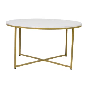 916-NANJH1787CTMRBL Coffee Table w/ White Marble Wood Top & Brushed Gold Metal Legs - 35 1/2"W x 35 1/2"D x 19 1/4"H