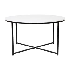 916-NANJH1787CTMRBLB Coffee Table w/ White Marble Wood Top & Matte Black Metal Legs - 35 1/2"W x 35 1/2"D x 19 1/4"H