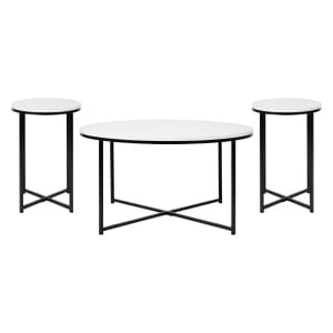 916-NANCEK1787BKGG 3 Piece Hampstead Coffee & End Table Set - White Wood Top w/ Matte Black Metal Frame 