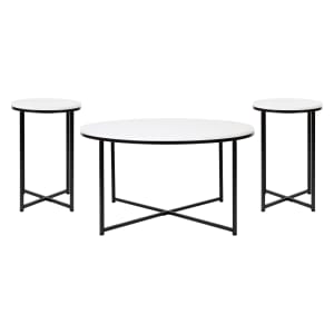 916-NANCEK1787MRBLBK 3 Piece Hampstead Coffee & End Table Set - White Marble Wood Top w/ Matte Black Metal Frame 