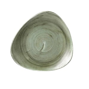 893-PABGTR101 10 1/2" Triangular Patina Plate - Ceramic, Burnished Green