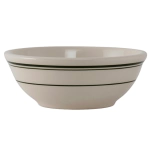 424-TGB15 13 oz Round Green Bay Nappie - Ceramic, American White/Eggshell w/ Green Band