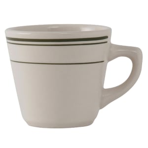 424-TGB1 7 oz Green Bay Cup - Ceramic, American White/Eggshell w/ Green Band