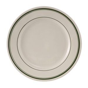 424-TGB9 9 5/8" Round Green Bay Plate - Ceramic, American White/Eggshell w/ Green Band