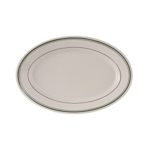 424-TGB14 12 5/8" x 8 3/4" Oval Green Bay Platter - Ceramic, American White/Eggshell w/ Green Band