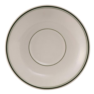 424-TGB2 6" Round Green Bay Saucer - Ceramic, American White/Eggshell w/ Green Band