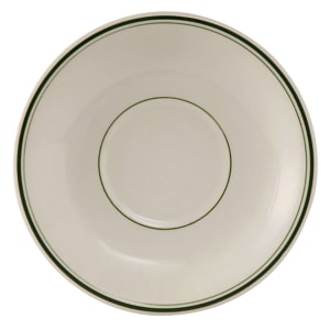 424-TGB36 5" Round Green Bay Espresso Saucer - Ceramic, American White/Eggshell w/ Green Ban...