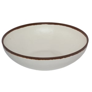 284-B320CRM 4 qt Round Melamine Display Bowl, Cream w/ Brown Trim