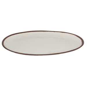 284-P151CRM 15" x 11" Oval Pottery Market Platter - Melamine, Cream w/ Brown Trim