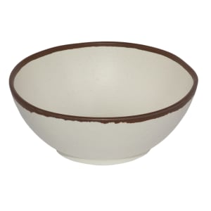 284-B305CRM 1 1/2 qt Round Melamine Entrée Bowl, Cream w/ Brown Trim