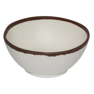 284-B302CRM 20 oz Round Melamine Salad Bowl, Cream w/ Brown Trim