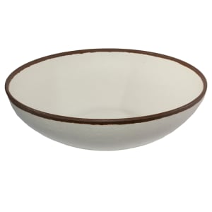 284-B350CRM 10 qt Round Melamine Display Bowl, Cream w/ Brown Trim
