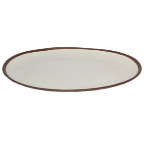 284-P183CRM 18" x 13" Oval Pottery Market Platter - Melamine, Cream w/ Brown Trim