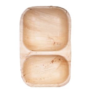 524-010013P Rectangular Disposable Palm Leaf Plate w/ (2) Compartments - 6" x 11"