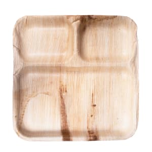 524-022503C 9" Square Palm Leaf Plate w/ (3) Compartments