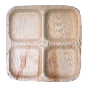 524-022504C 9" Square Palm Leaf Plate w/ (4) Compartments