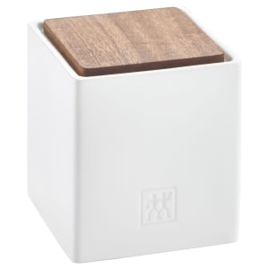 901-35101502 Medium Storage Box w/ Sapele Wood Lid & Herb Insert - Ceramic, White