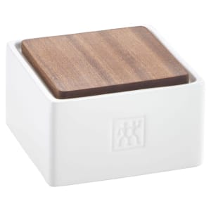 901-35101501 Small Storage Box w/ Sapele Wood Lid - Ceramic, White