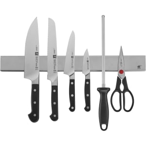 901-38431007 7 Piece Knife Set w/ Knife Bar - High Carbon Stainless Steel, Black Plastic Handle