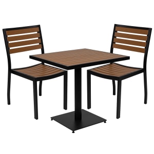 916-XUDG10456033GG Outdoor Patio Table and (2) Chairs Set - Brown Resin Wood w/ Black Metal Frame