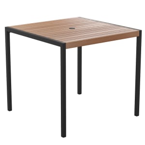 916-XUDGUH8100GG 35 1/4" Square Patio Table w/ Faux Teak Top - 29 1/2"H, Black Steel Base