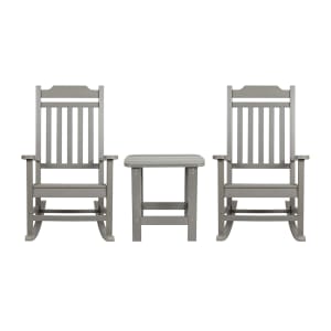 916-JJC147032T14001G Outdoor Rocking Chair w/ Table Set - Resin Wood, Gray