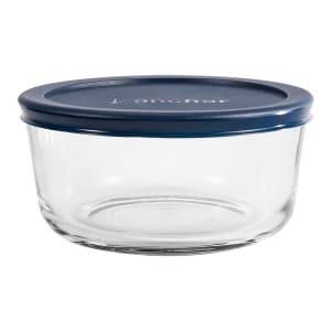 075-85907L20 4 Cup Round Glass Food Storage Container w/ Blue Lid