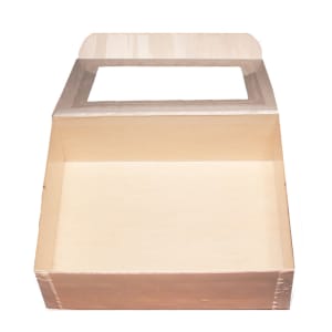 524-WBCB8X1 Collapsible To Go Box w/ Attached Window Lid - 8" x 11" x 3", Balsa Wood/Rice Paper