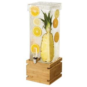 209-LD179 2 gal Beverage Dispenser w/ Ice Basket - Plastic Container, Bamboo Base