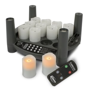 637-60316 LED Flameless Votive Candle Set w/ Charging Tray, Amber Flame