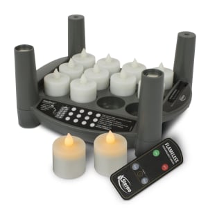 637-60312 LED Flameless Tealight Candle Set w/ Charging Tray, Amber Flame