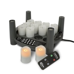 637-60308 LED Flameless Votive Candle Set w/ Charging Tray, Amber Flame