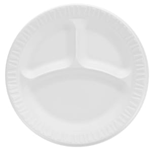 538-9CPWC Concorde® 9" Round Disposable Plate w/ 3 Compartments - Non Laminated Foam, White