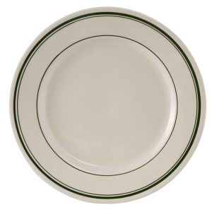 424-TGB6 6 5/8" Round Green Bay Plate - Ceramic, American White/Eggshell w/ Green Band