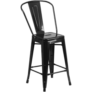 916-CH3132024GBBK Counter Height Bar Stool w/ Curved Back & Metal Seat, Black