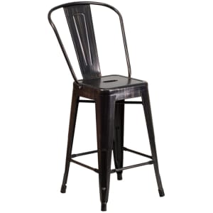 916-CH3132024GBBQ Counter Height Bar Stool w/ Curved Back & Metal Seat, Black Antique Gold
