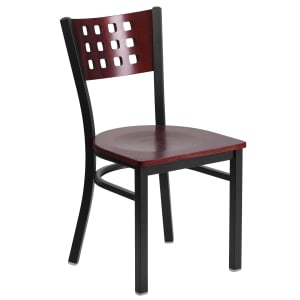 916-XDG60117MAHMTL Restaurant Chair w/ Mahogany Wood Back & Seat - Steel Frame, Black