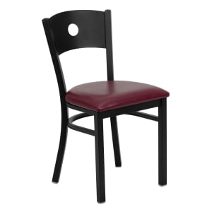 916-XDG60119CIRBURV Restaurant Chair w/ Circle Cutout Back & Burgundy Vinyl Seat - Steel Fram...
